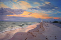 thumbnail image of painting "Walking on the Beach at Sunset"